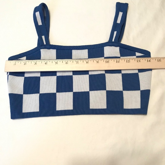 Knit Shorts Set Crop Top Knit Short Checks 2 Piece Shorts Set Blue Size Medium - Picture 14 of 16